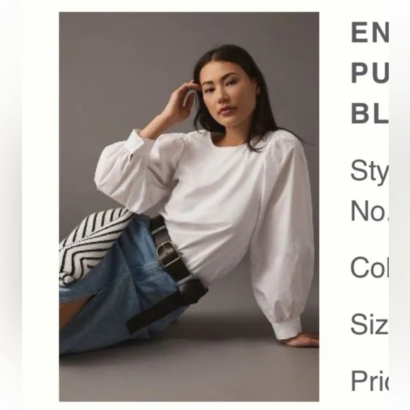 NWT English Factory Elegant White Puff Sleeve Top - Picture 2 of 8